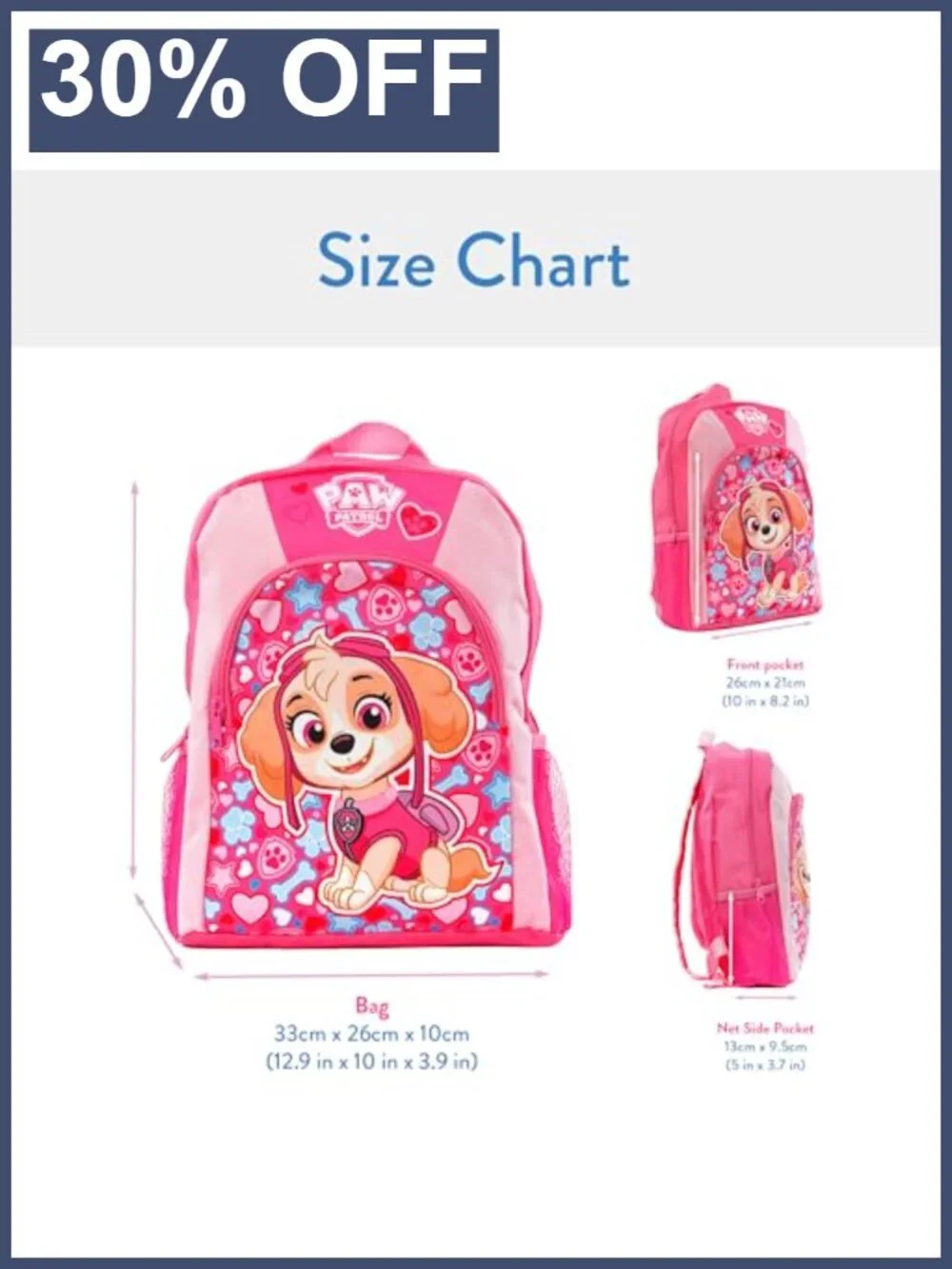 Paw Patrol Skye Daypack Backpack for Kids, Adjustable Straps, 3 Pockets, School